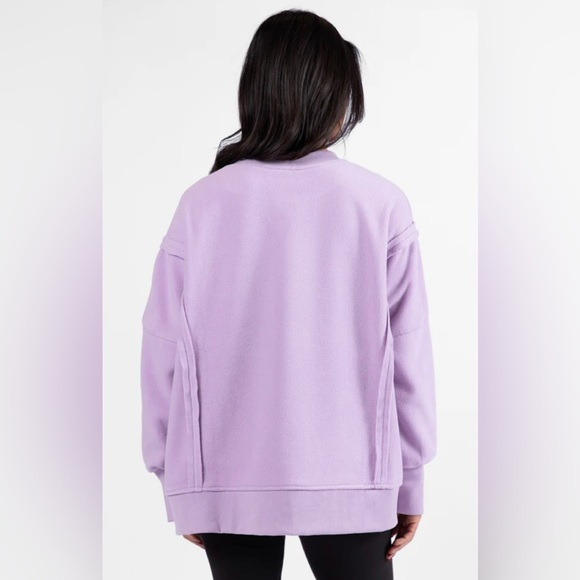 Pink Lily Scouted Out Purple Oversized Fleece Sweatshirt Size Small NWOT - Picture 5 of 9
